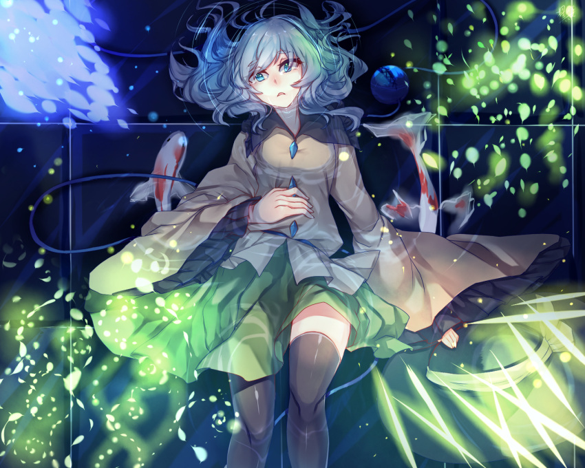 1girl, aqua_eyes, black_legwear, hat, hat_removed, hat_ribbon, headwear_removed, highres