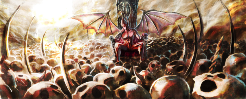 chair, demon, demon's_crest, demon's_crest, makaimura, red_arremer, saku, saku_(saku9595), sitting, skull, solo, wings
