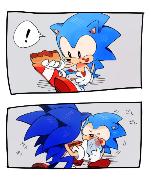 !, 2boys, chili, chili_dog, chiro_(pez777), comic, eating, food