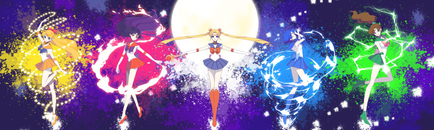 5girls, aino_minako, bishoujo_senshi_sailor_moon, blonde_hair, blue_eyes, blue_hair, blue_skirt, boots