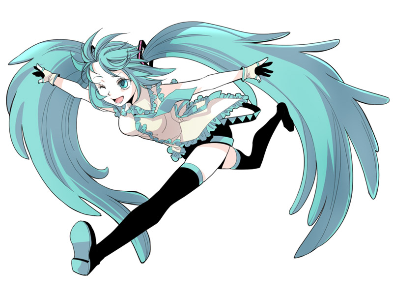 aqua_eyes, aqua_hair, bad_id, fingerless_gloves, gloves, hatsune_miku, long_hair, necktie
