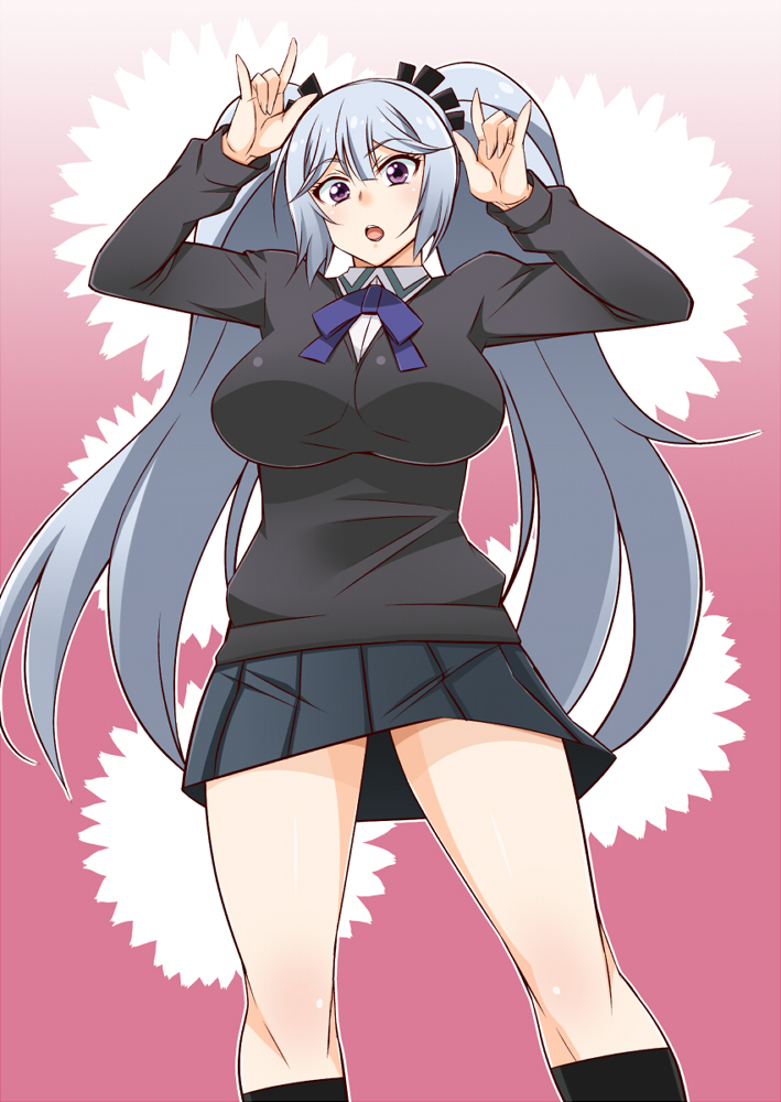 1girl, breasts, d-frag!, gabayo, large_breasts, long_hair, sakai_tama, school_uniform