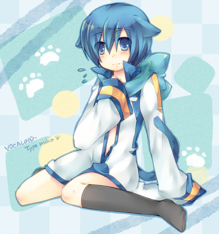 animal_ears, black_legwear, black_socks, blue_eyes, blue_hair, blush, cat_ears, catboy