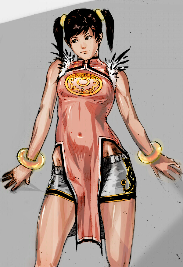 1girl, black_hair, bracelet, china_dress, chinese_clothes, jewelry, jwabonjooi, ling_xiaoyu