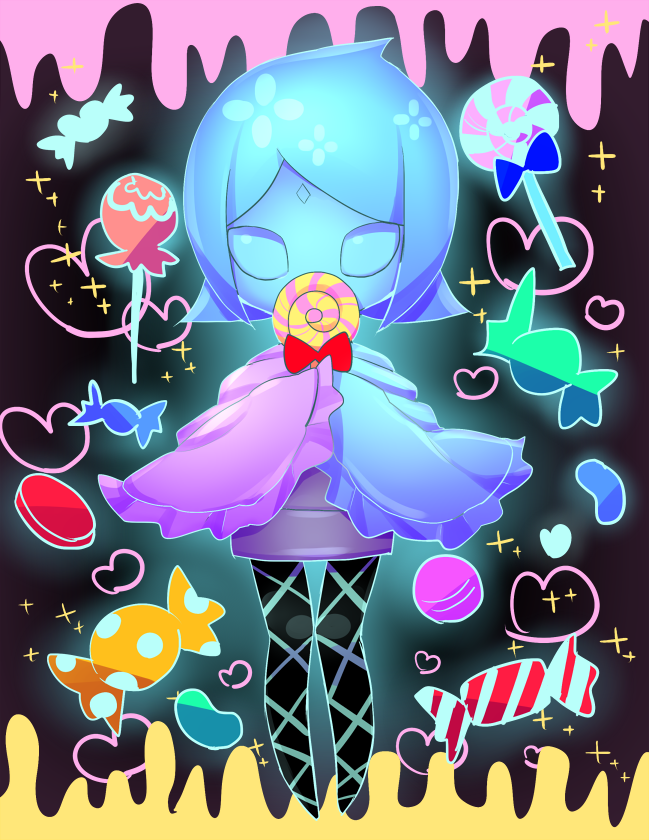 aoi_rena, blue_eyes, blue_hair, candy, cape, fi, heart, lollipop
