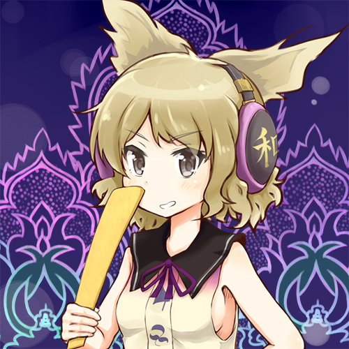 1girl, aki_inu, bare_shoulders, baton, breasts, brown_eyes, brown_hair, bust