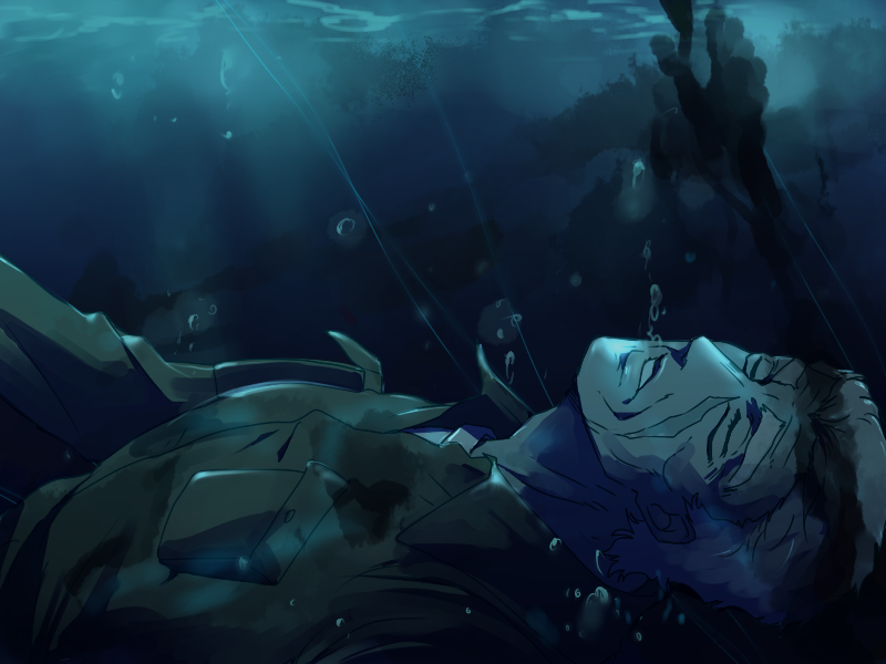 1boy, grey_hair, jojo_no_kimyou_na_bouken, older, robert_eo_speedwagon, scar, solo, underwater
