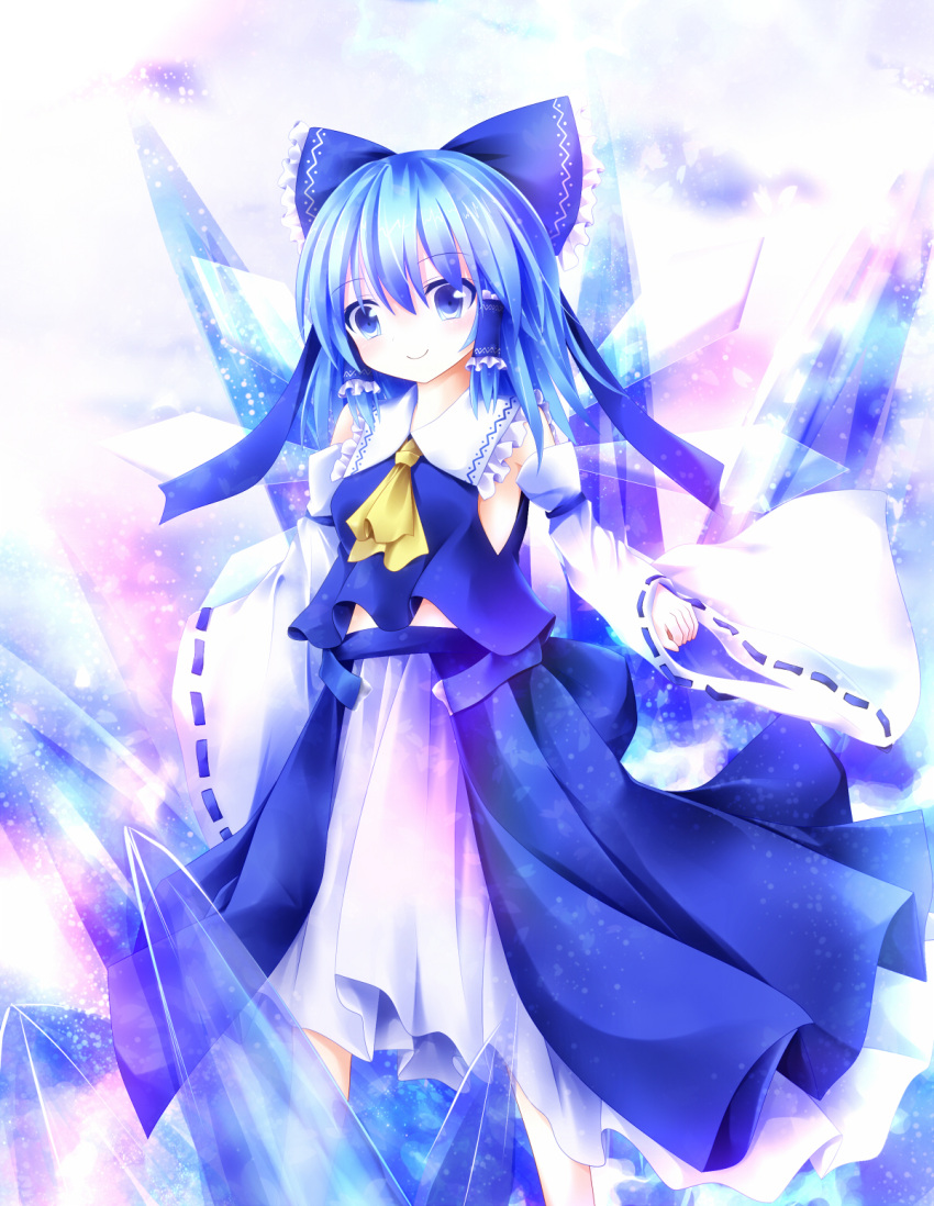 1girl, alternate_color, ascot, blue_eyes, blue_hair, bow, cirno, commentary