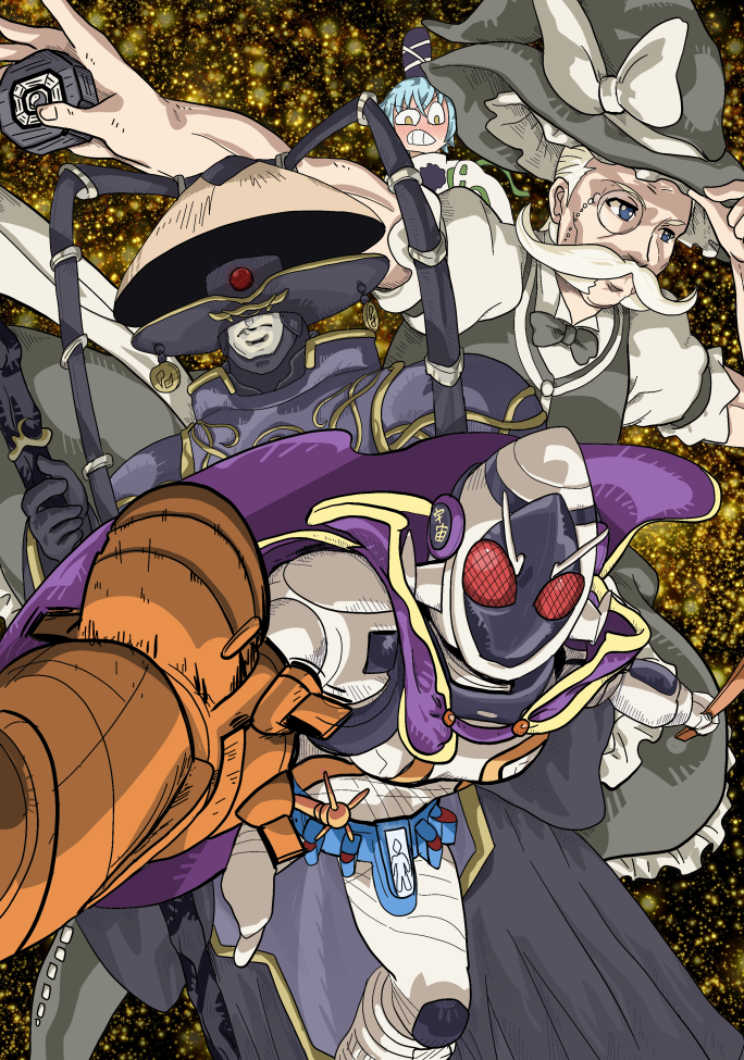 1boy, 1girl, dokidoki!_precure, female, hat, hijiri_byakuren, kamen_rider, kamen_rider_fourze_(series)