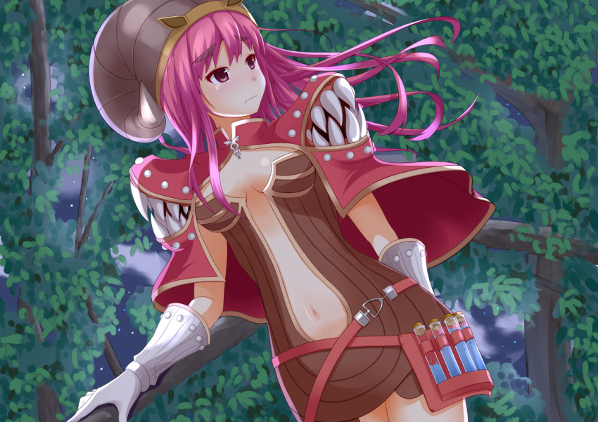 1girl, arm_behind_back, cape, creator, gloves, headgear, kurohachiboku, long_hair, purple_hair, ragnarok_online, solo, violet_eyes