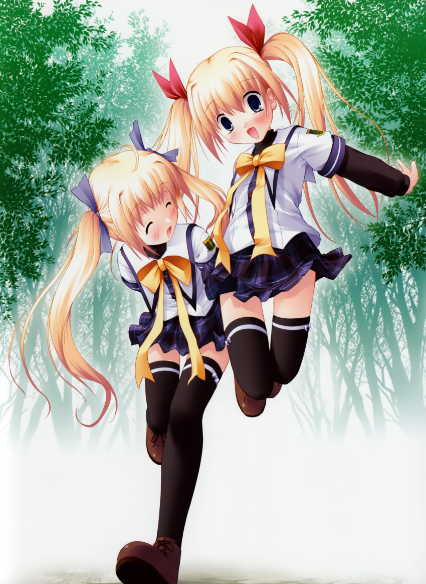 blonde_hair, clover_heart's, clover_heart's, highres, legs, mikoshiba_rea, mikoshiba_rio, nimura_yuuji, school_uniform, thighhighs, twintails