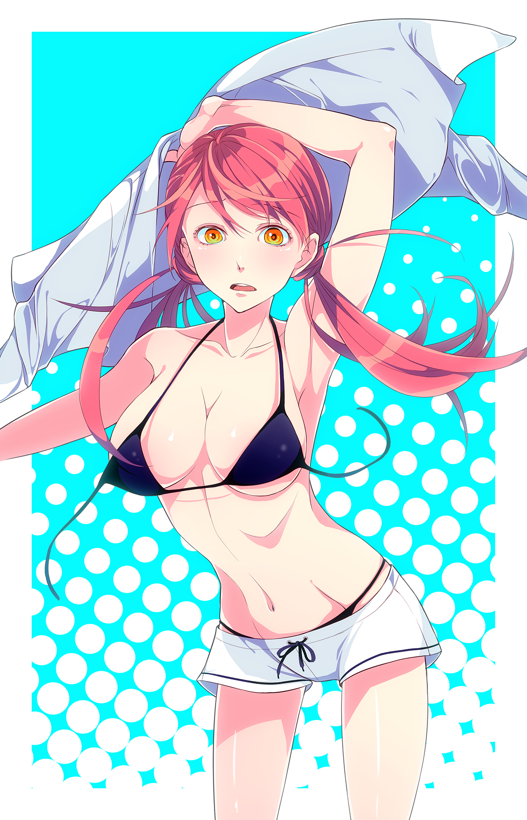 bikini, highres, hitsuji_(hanatoutau), jacket, long_hair, original, pink_hair, shorts