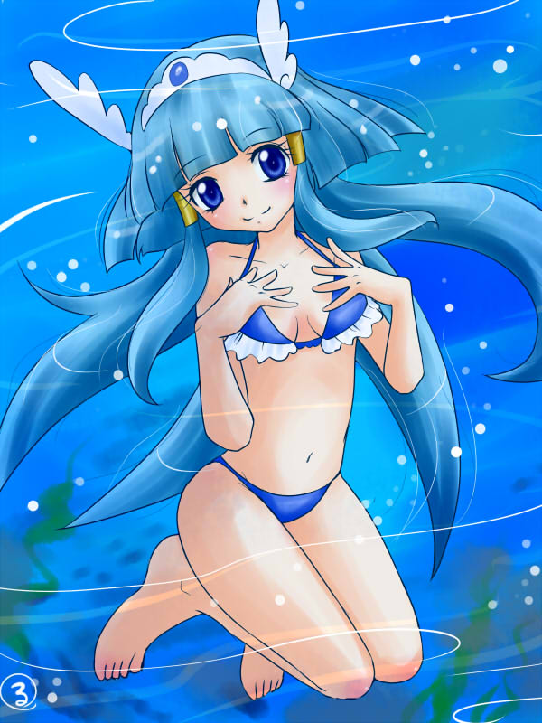 1girl, aoki_reika, bikini, blue_eyes, blue_hair, cure_beauty, long_hair, magical_girl