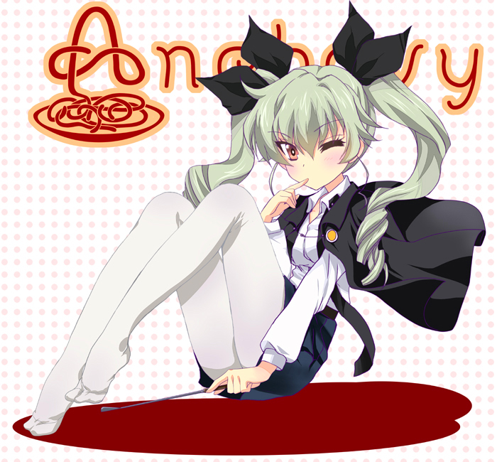 1girl, anchovy, blush, cape, character_name, dress_shirt, english, girls_und_panzer