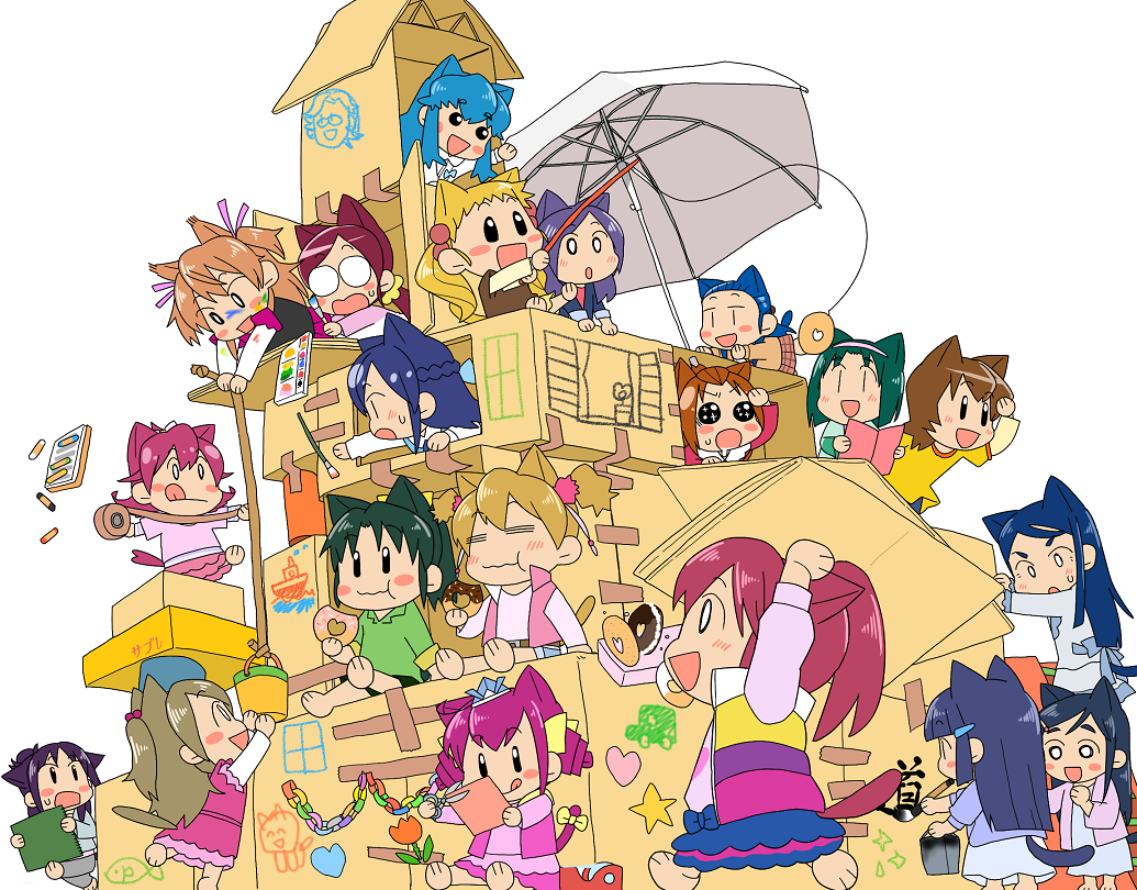 aida_mana, aino_megumi, akimoto_komachi, animal_ears, aoki_reika, aono_miki, blue_hair, blush