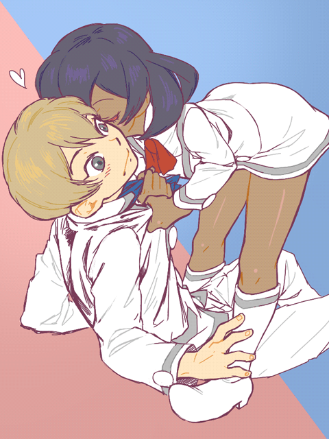 1boy, 1girl, assertive, bent_over, black_hair, blush, boots, brown_hair