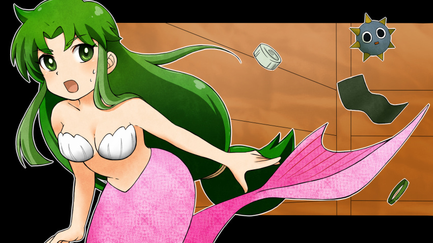 1girl, breasts, chairoino_ino, cleavage, ganbare_goemon, green_eyes, green_hair, highres