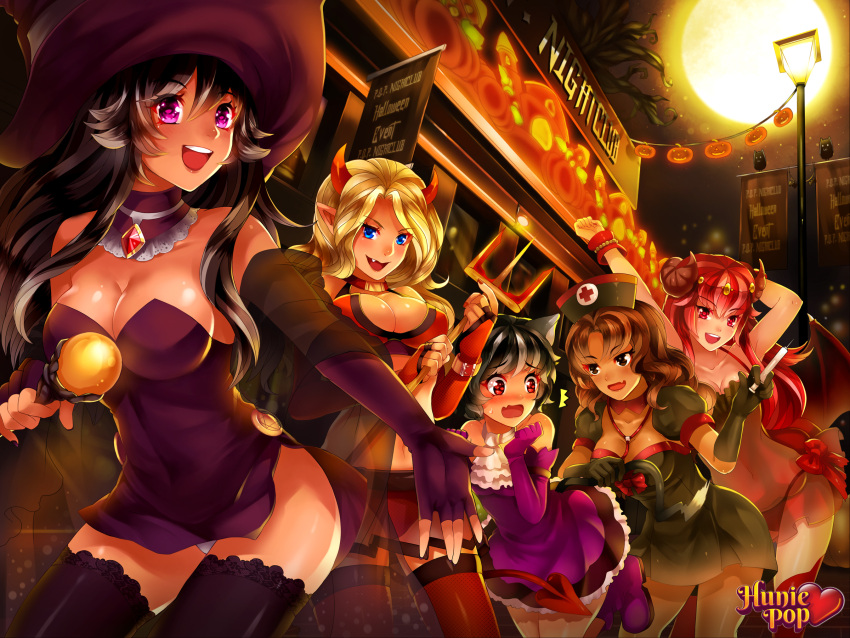 5girls, audrey_belrose, bare_shoulders, beli_lapran, black_hair, blonde_hair, blue_eyes, breasts