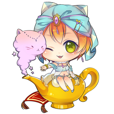 1girl, :3, artist_request, blush, cat, chibi, earrings, green_eyes