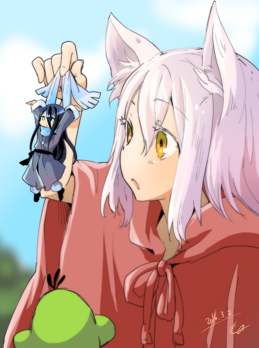 animal_ears, cat_ears, long_hair, mono_(nekogoya), original, short_hair, yellow_eyes