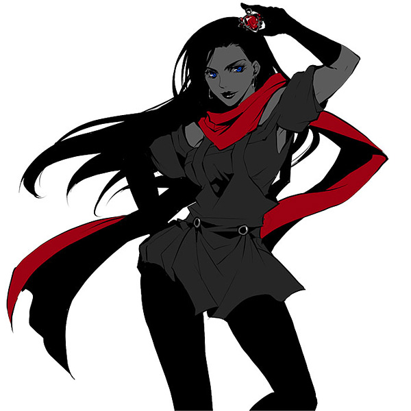 1girl, blue_eyes, elbow_gloves, gloves, jojo_no_kimyou_na_bouken, lipstick, lisa_lisa, long_hair, makeup, nomoc, pantyhose, red_stone_of_aja, scarf, solo, spot_color