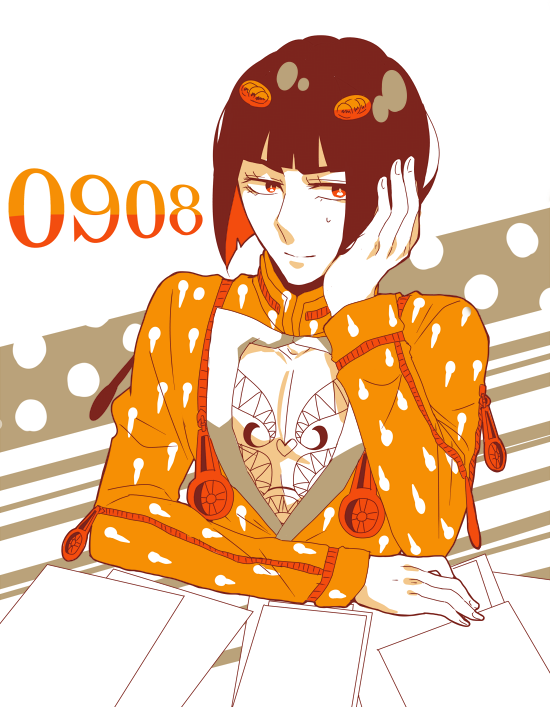 1boy, bob_cut, bruno_bucciarati, citron9414, dated, hair_ornament, jojo_no_kimyou_na_bouken, papers, solo