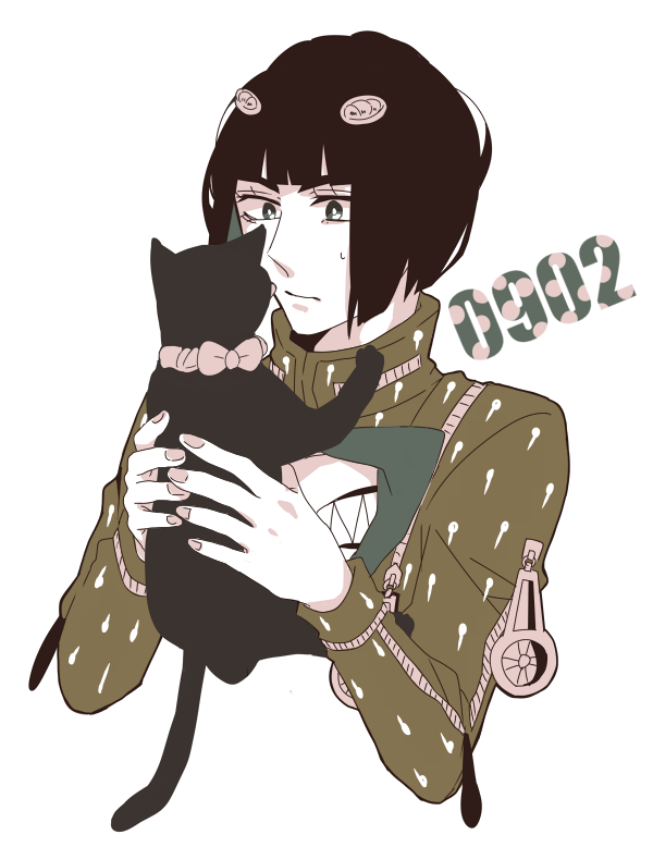 1boy, bob_cut, bruno_bucciarati, cat, citron9414, dated, hair_ornament, jojo_no_kimyou_na_bouken