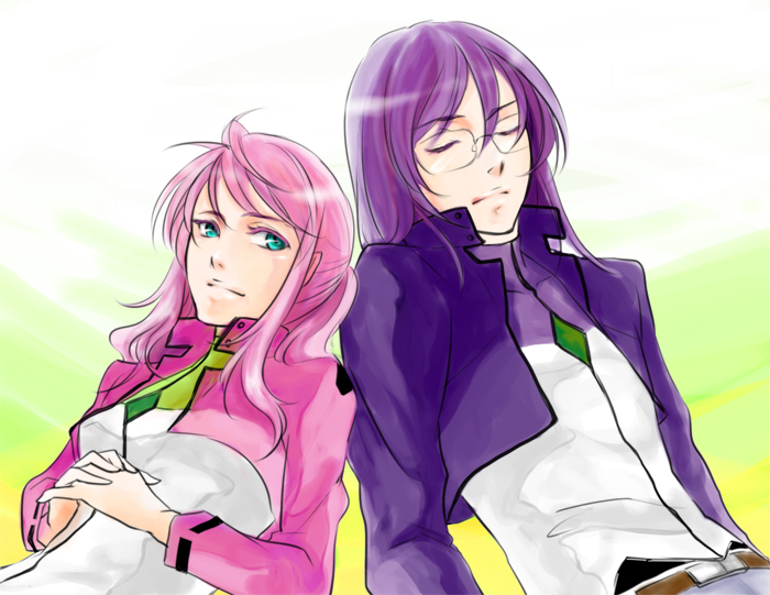 blue_eyes, closed_eyes, feldt_grace, glasses, gundam, gundam_00, jacket, long_hair