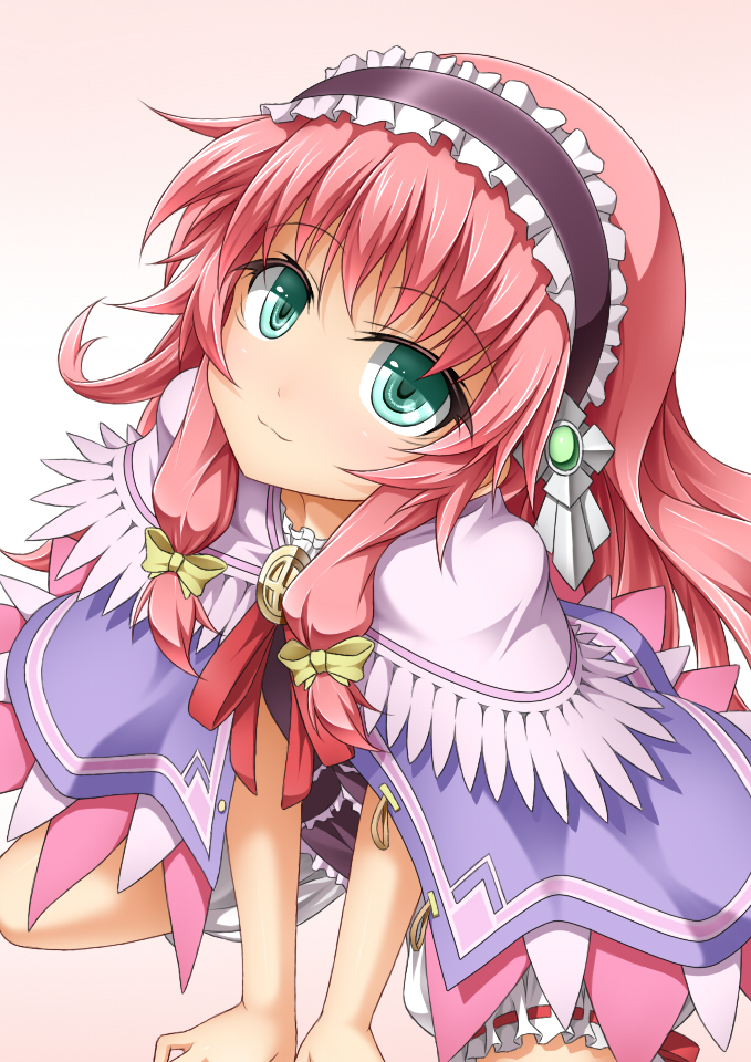 1girl, bloomers, calilica_(ys), frills, green_eyes, hairband, long_hair, payot