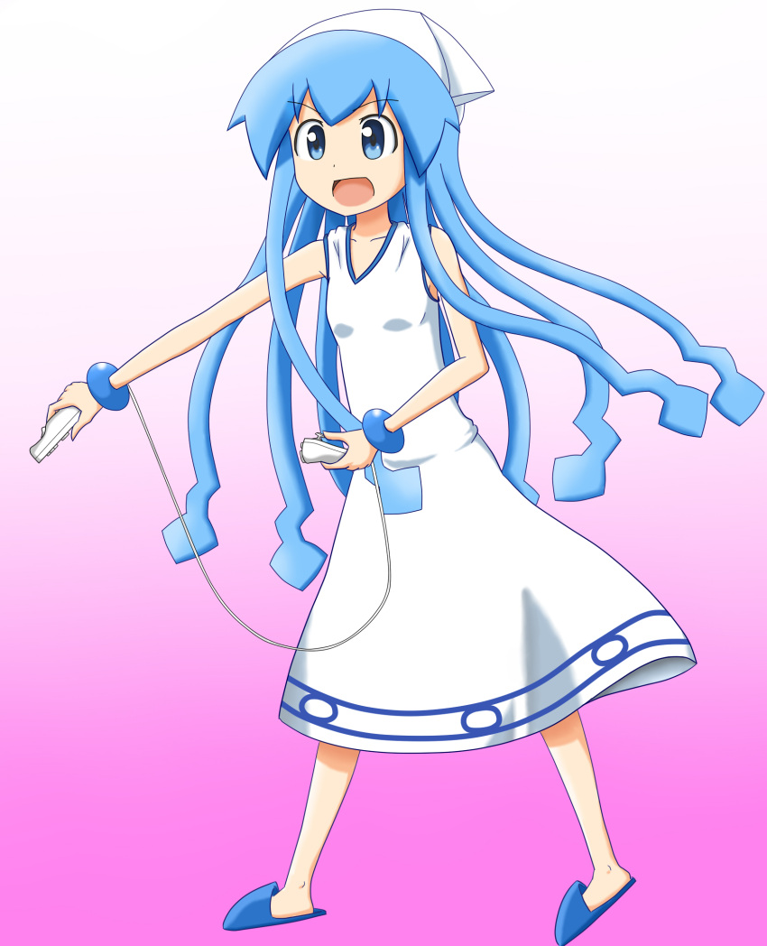 >:d, 1girl, :d, blue_eyes, blue_hair, blush, bracelet, controller