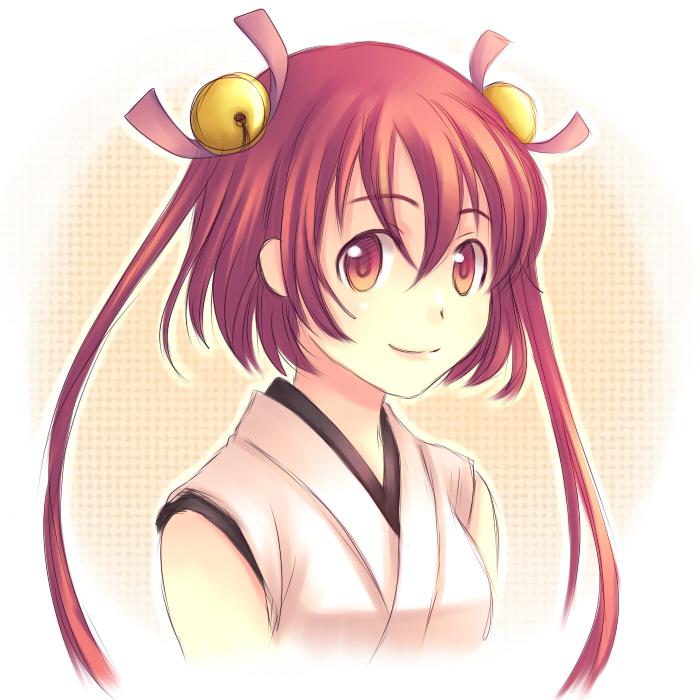 1girl, bell, hair_bell, hair_ornament, inari_konkon_koi_iroha., naruse_yuzuka, oomiya-no-me-no-kami, red_eyes