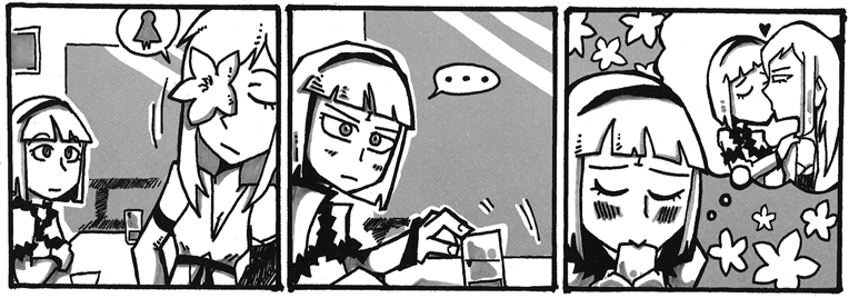 3koma, blush, closed_eyes, comic, drag-on_dragoon, drag-on_dragoon_3, flower, flower_eyepatch