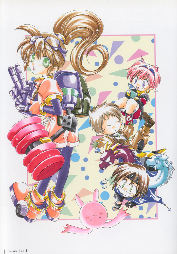 2boys, 2girls, ashton_anchors, azuma_mayumi, blue_legwear, brown_hair, chibi, chisato_madison