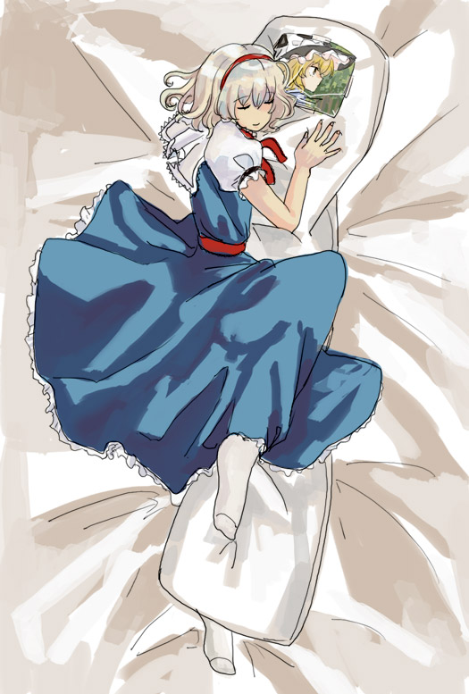 blonde_hair, dakimakura, dakimakura_(object), hairband, hat, kirisame_marisa, lonely, pillow