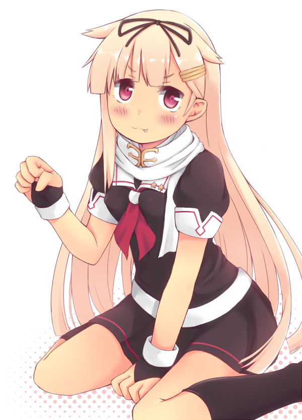 >:3, 2girls, :3, between_legs, black_gloves, black_legwear, black_skirt, blonde_hair