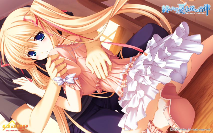 blonde_hair, blue_eyes, himukai_kyousuke, lieselotte_schreiber, long_hair, owarinaki_natsu_towa_naru_shirabe, panties, twintails