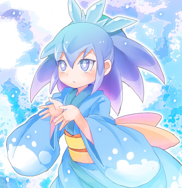 1girl, blue_eyes, blue_hair, enari, fubukihime, japanese_clothes, kimono, purple_hair, solo, violet_eyes, youkai_watch