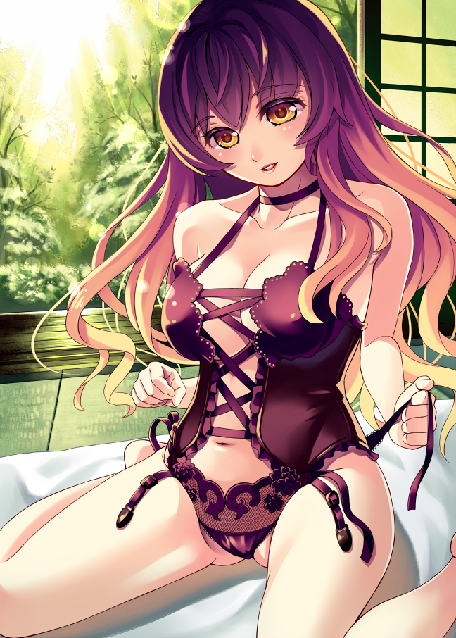 1girl, bare_shoulders, black_panties, blush, breasts, choker, cleavage, corset