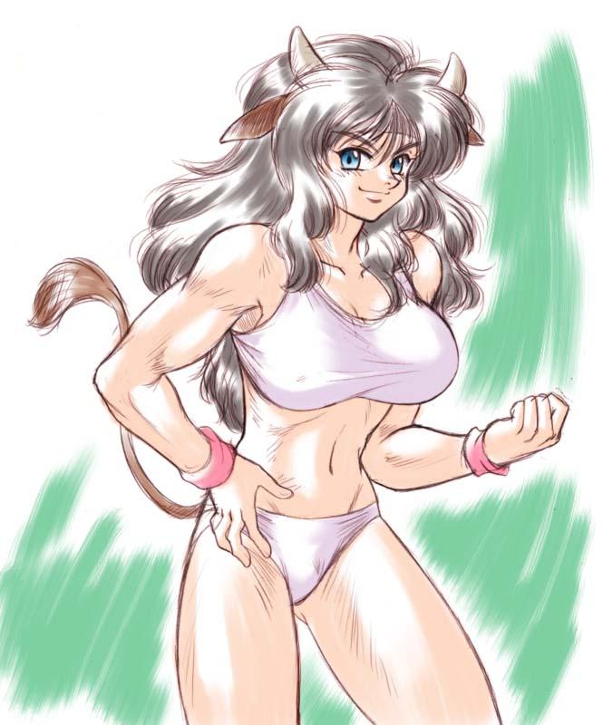 black_hair, blue_eyes, bra, cowgirl, cuffs, horns, long_hair, panties