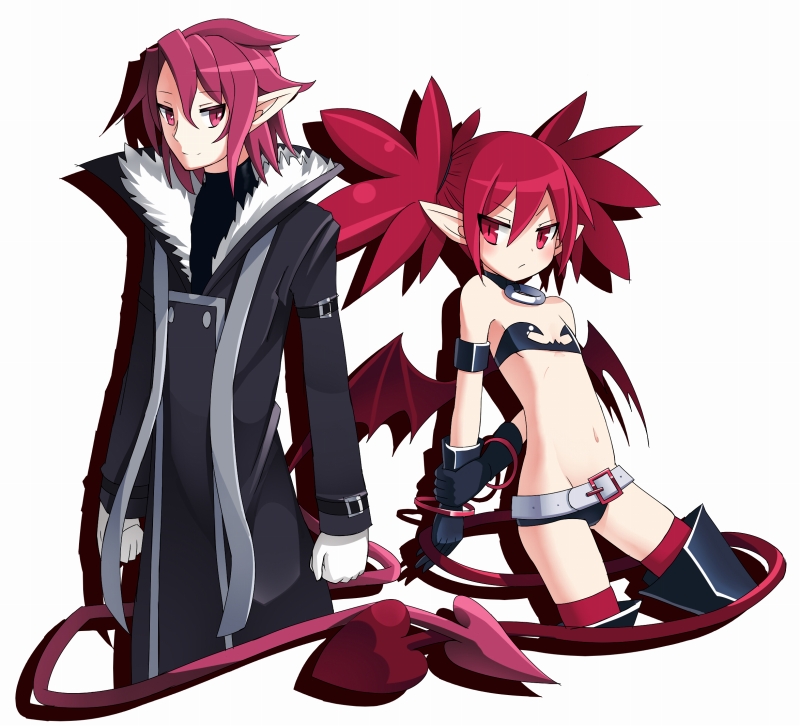 1boy, 1girl, bat_wings, belt, black_bra, black_panties, blush, bra