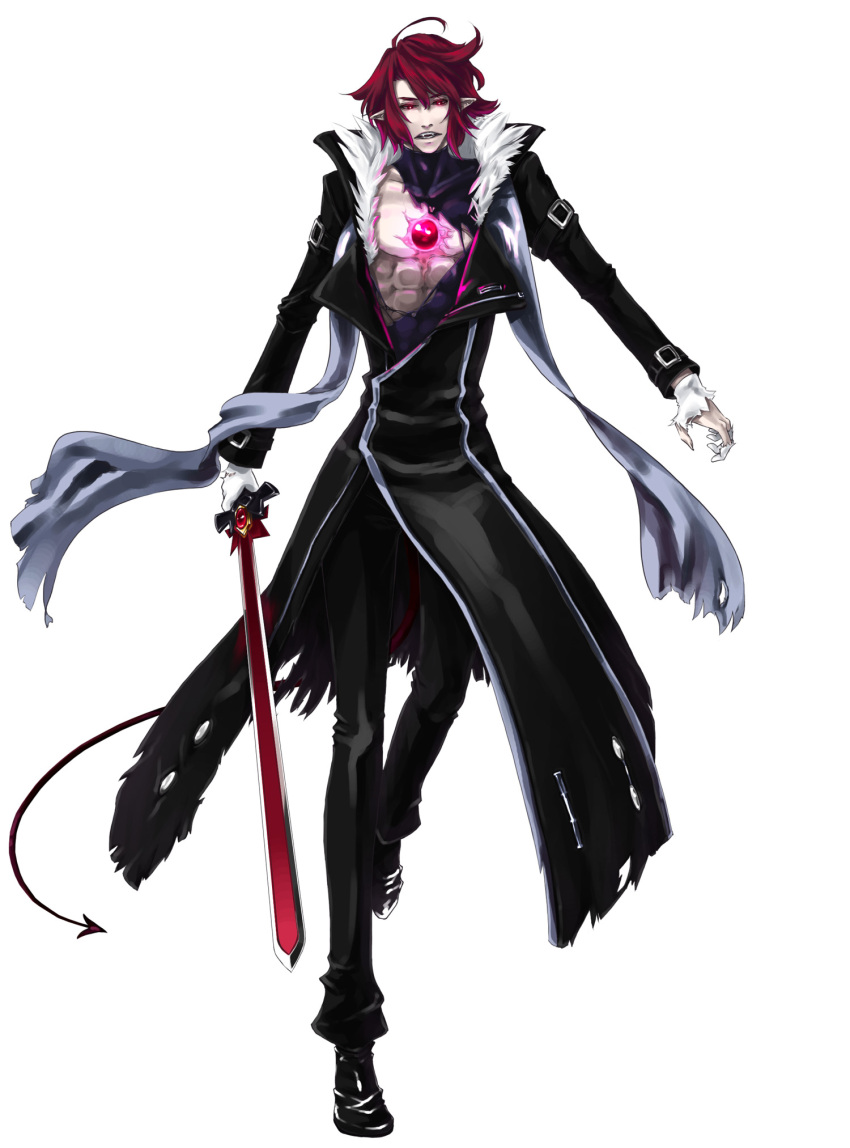 1boy, abs, coat, disgaea, disgaea_d2, gem, gloves, glowing