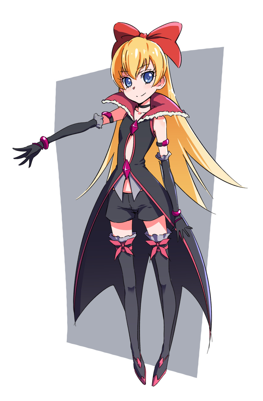 1girl, absurdres, ammonio, black_gloves, black_legwear, blonde_hair, blue_eyes, boots