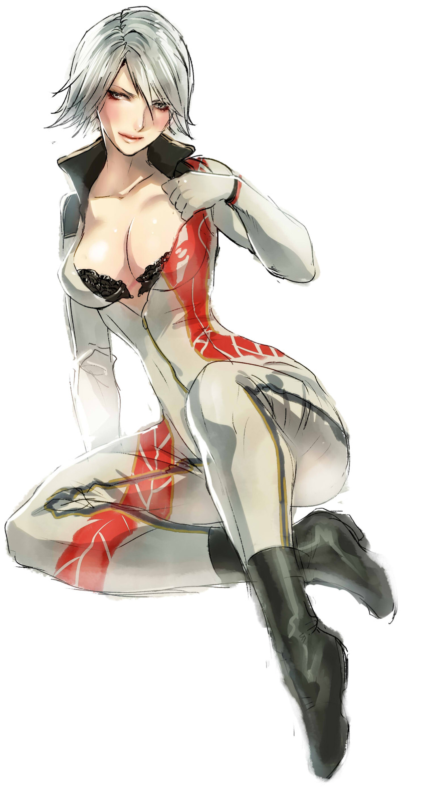 absurdres, black_bra, blush, bra, breasts, christie, christie_(doa), cleavage