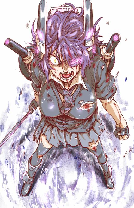 1girl, angry, aura, bleeding, blood, blood_from_mouth, blood_in_mouth, blood_on_face