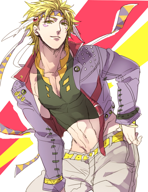 2boys, blonde_hair, bloody_stream, caesar_anthonio_zeppeli, chikusawa, facial_mark, feathers, hair_feathers