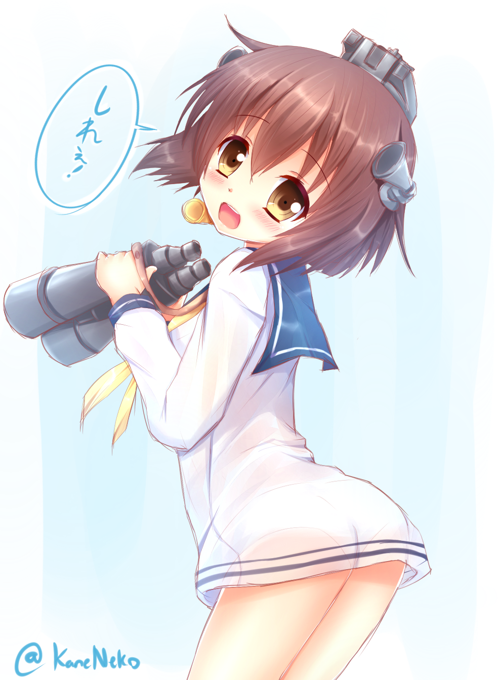1girl, binoculars, brown_eyes, brown_hair, headgear, highres, kane-neko, kantai_collection
