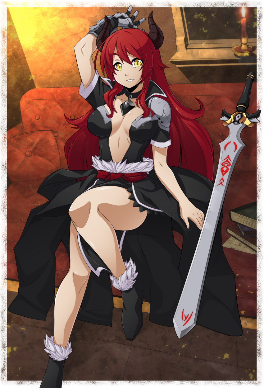 1girl, absurdres, ankle_boots, boots, borrowed_character, breasts, center_opening, choker