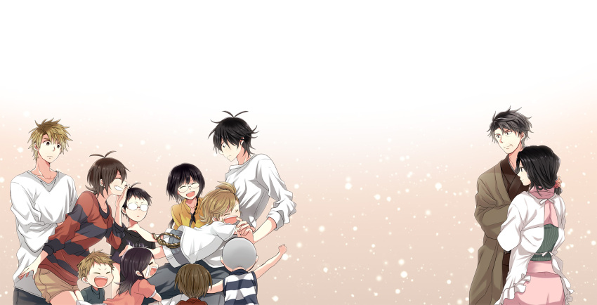 arai_akihiko, arai_tamako, barakamon, black_hair, blonde_hair, brown_hair, child, closed_eyes