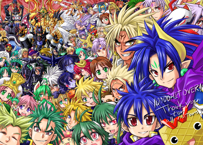 achilles_(shinrabanshou), alex_(shinrabanshou), alfine, amunisuta, ananshi, angel_wings, animal_ears, annotation_request, antenna_hair, arioch_(shinrabanshou), armor, aruma_(shinrabanshou), astaroth, astaroth_(shinrabanshou), atlas_(shinrabanshou), belial_(shinrabanshou), beryl_(shinrabanshou), black_sclera, blonde_hair, blue_hair, blue_skin, boreas_(shinrabanshou), brown_hair, character_request, claudia_(shinrabanshou), corundum_(shinrabanshou), diana_(shinrabanshou), earrings, edgar_(shinrabanshou), everyone, facial_mark, forehead_mark, glasses, green_hair, grin, hellmatio, hirarin, hisame_(shinrabanshou), hits, horns, inusurvivor, jewelry, kaitos_(shinrabanshou), karen_(shinrabanshou), koinasu, konoha_(shinrabanshou), kuon_(shinrabanshou), margarete_(shinrabanshou), minigirl, mushroo_(shinrabanshou), namaken, natajya, orion_(shinrabanshou), paddle_(shinrabanshou), pink_bloom_miyabi, pink_hair, pointy_ears, polaris_(shinrabanshou), poron_(shinrabanshou), purimomo, purple_hair, purple_skin, raisen_(shinrabanshou), red_hair, rimurieru, rurieru, ryuuga_(shinrabanshou), saiga_(shinrabanshou), setsuna_(shinrabanshou), shade_(shinrabanshou), shiipu, shinrabanshou, shion_(shinrabanshou), shou_(shinrabanshou), sirius_(shinrabanshou), smile, spiked_hair, taiga_(shinrabanshou), tyrant_golem, white_hair, wings