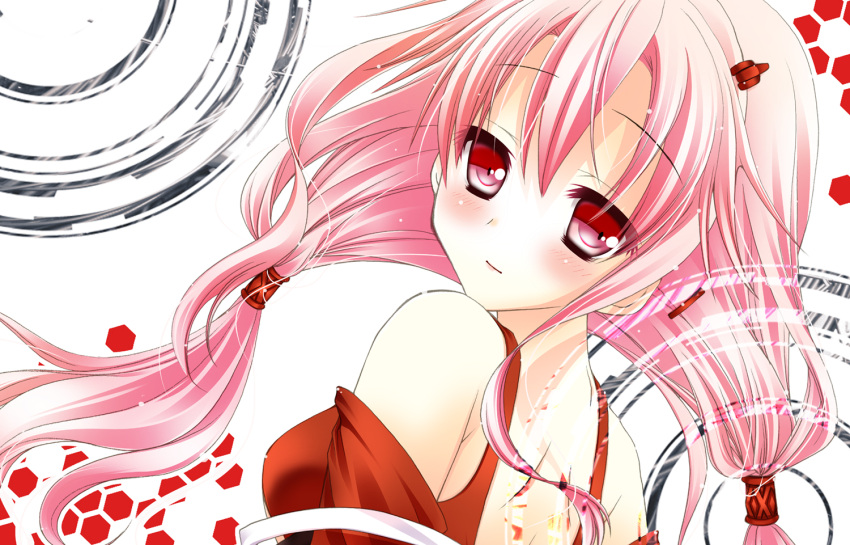 1girl, back_cutout, bare_shoulders, blush, detached_sleeves, guilty_crown, hair_ornament, hairclip